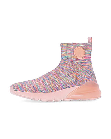 360 degree animation of product Girls pink RI spacedye sock high top trainers frame-2