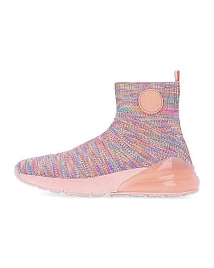 360 degree animation of product Girls pink RI spacedye sock high top trainers frame-3