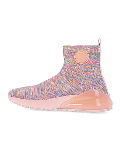 360 degree animation of product Girls pink RI spacedye sock high top trainers frame-4
