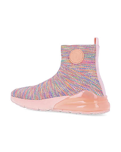 360 degree animation of product Girls pink RI spacedye sock high top trainers frame-5