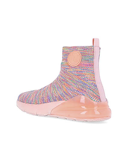 360 degree animation of product Girls pink RI spacedye sock high top trainers frame-6