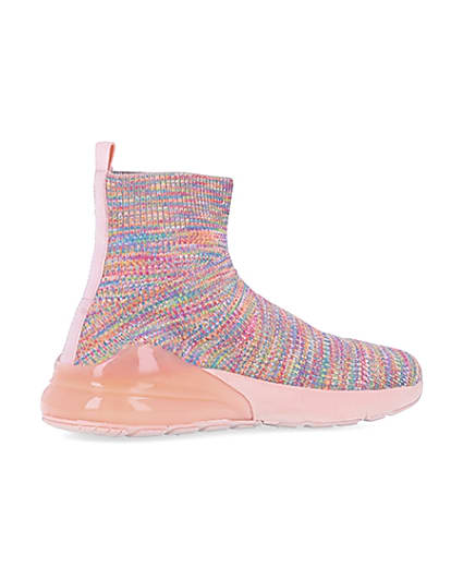 360 degree animation of product Girls pink RI spacedye sock high top trainers frame-13