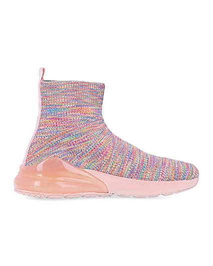 360 degree animation of product Girls pink RI spacedye sock high top trainers frame-14