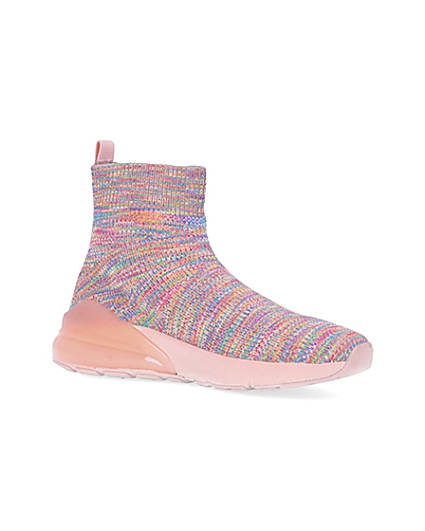 360 degree animation of product Girls pink RI spacedye sock high top trainers frame-17