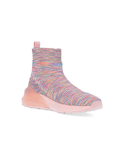 360 degree animation of product Girls pink RI spacedye sock high top trainers frame-18