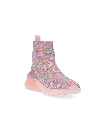 360 degree animation of product Girls pink RI spacedye sock high top trainers frame-19