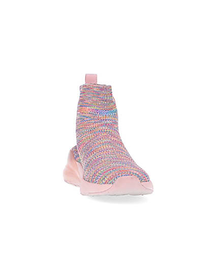 360 degree animation of product Girls pink RI spacedye sock high top trainers frame-20