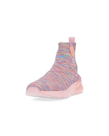 360 degree animation of product Girls pink RI spacedye sock high top trainers frame-23