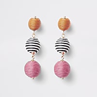 Girls pink RI Studio stripe ball earrings