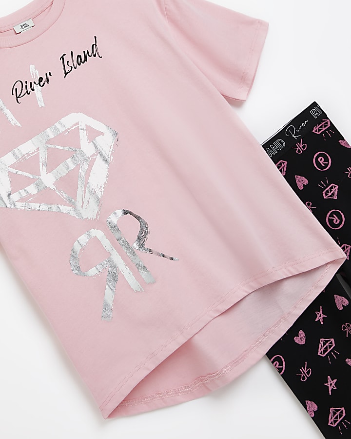 Girls pink RI t-shirt and leggings outfit