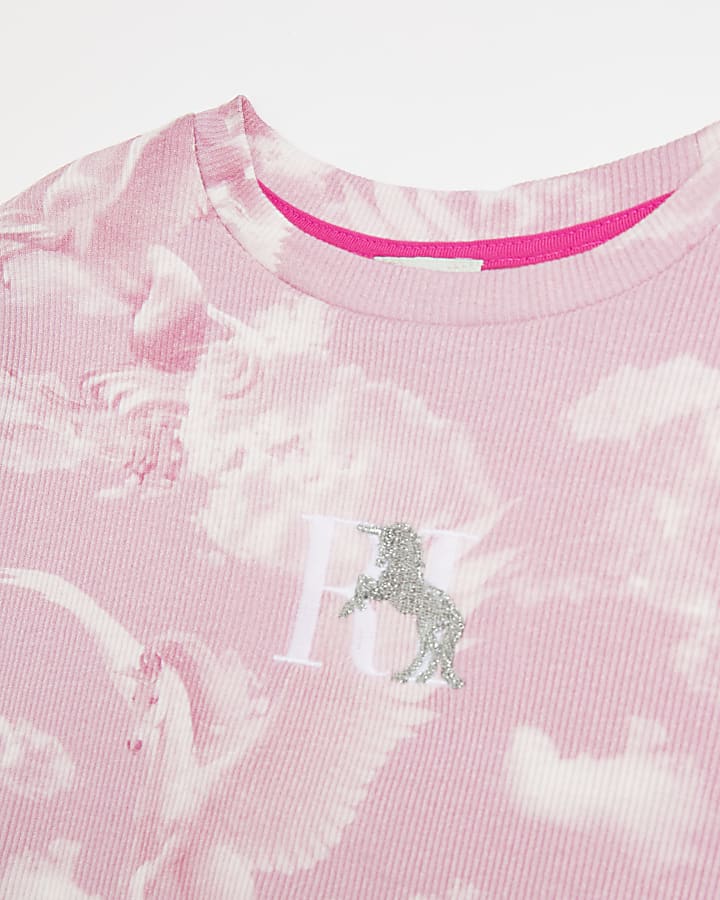 Girls pink RI unicorn cloud print t-shirt
