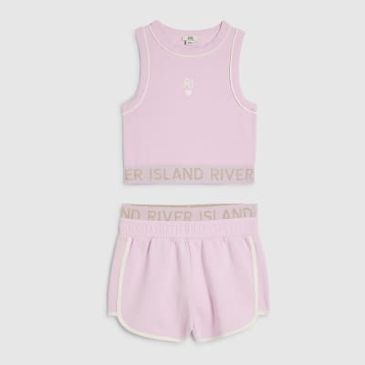 Girls Pink RI Waistband Tank and Shorts Set