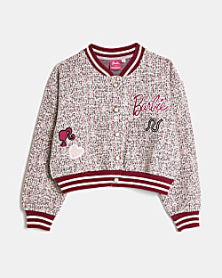 Girls Pink RI X Barbie Boucle Bomber Jacket