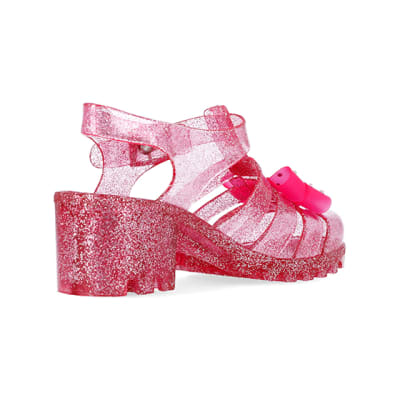 Girls pink RI x Barbie heeled jelly sandals River Island