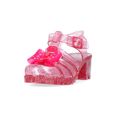 Girls pink RI x Barbie heeled jelly sandals River Island