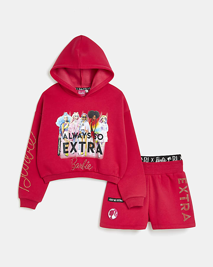 Girls pink RI x Barbie print hoodie outfit