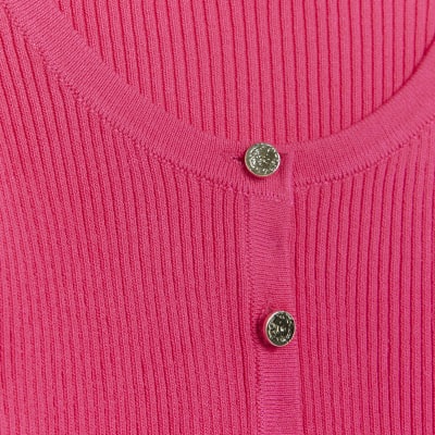 Girls Pink Ribbed Button Front Cardigan River Island 