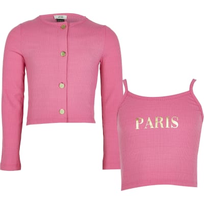 pink cardigan crop top