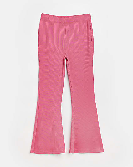Girls Pink ribbed fared trousers