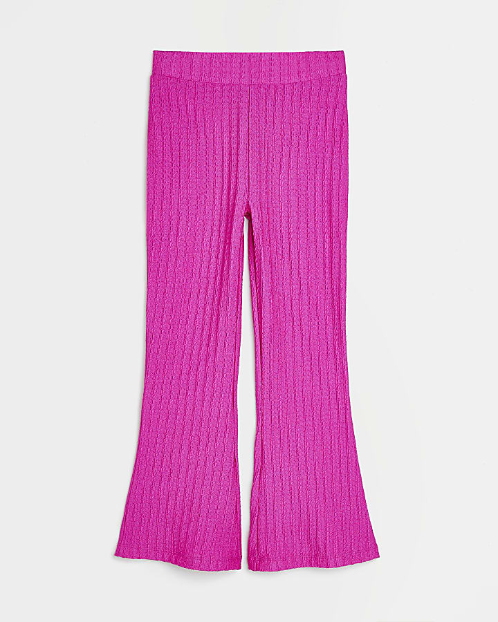 Girls pink ribbed flared trousers