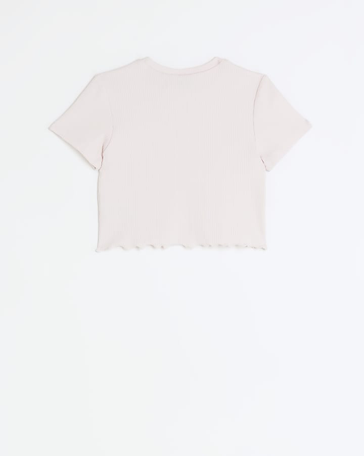 Girls pink ribbed short sleeve t-shirt