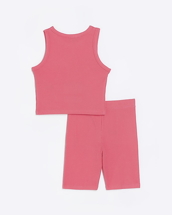 Girls pink ribbed top and cycling shorts set