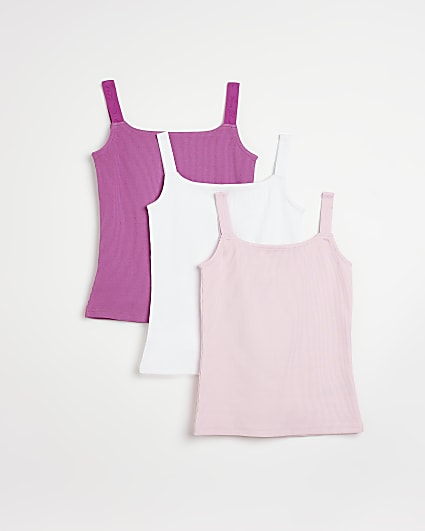 Girls pink ribbed vest 3 pack