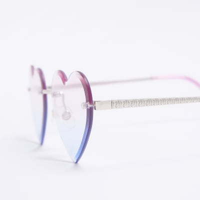 Girls Pink Rimless Heart Frame Sunglasses