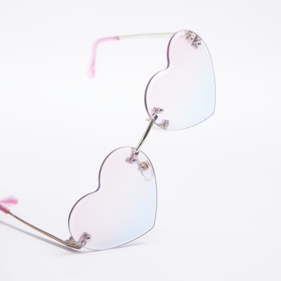 Girls Pink Rimless Heart Frame Sunglasses