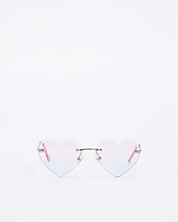 Girls Pink Rimless Heart Frame Sunglasses
