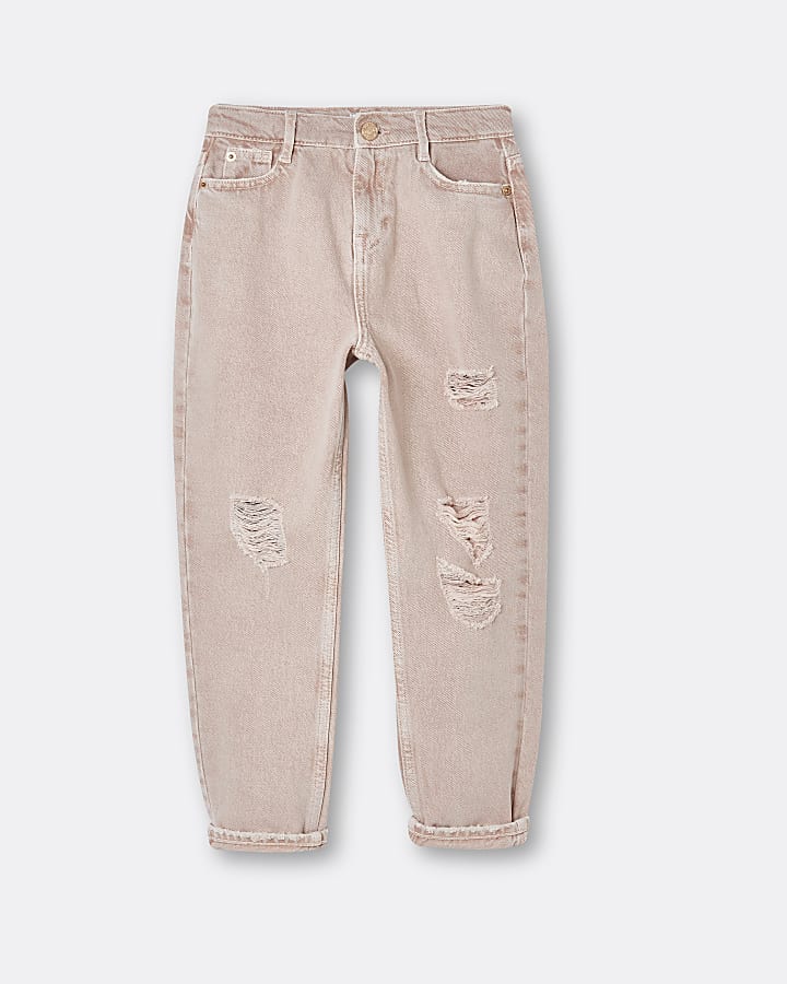 Girls pink ripped mom jeans