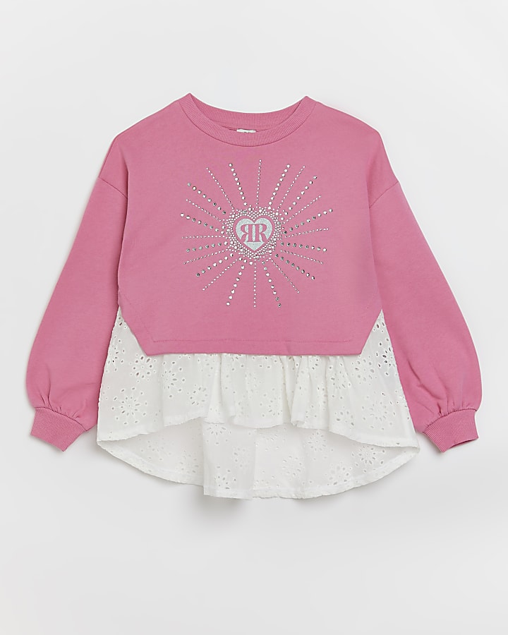 Girls pink RR diamante hybrid sweatshirt
