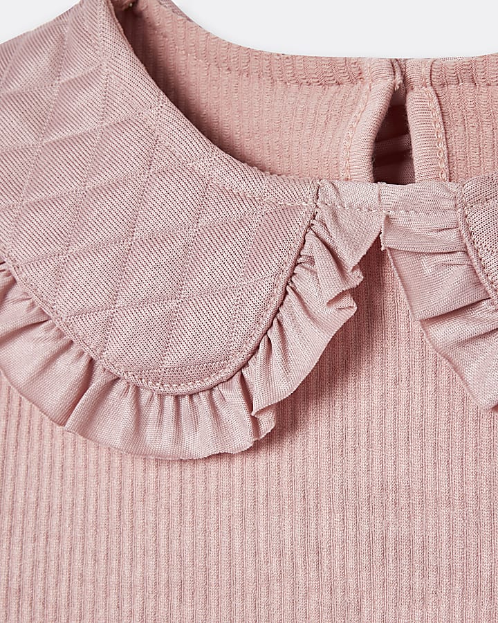 Girls pink RR quilted collar long sleeve top