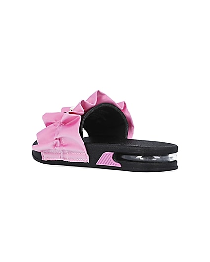 360 degree animation of product Girls pink ruched bubble sole sliders frame-6