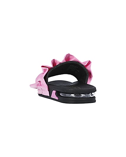 360 degree animation of product Girls pink ruched bubble sole sliders frame-8