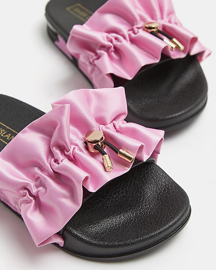 Girls pink ruched bubble sole sliders