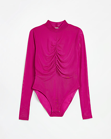Girls pink ruched long sleeve bodysuit
