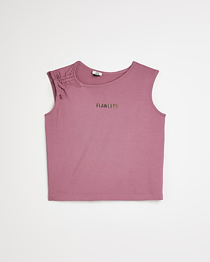 Girls pink ruched shoulder 'Flawless' t-shirt