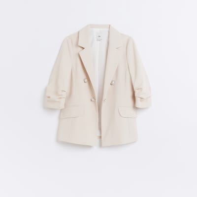 Girls Pink ruched sleeve blazer