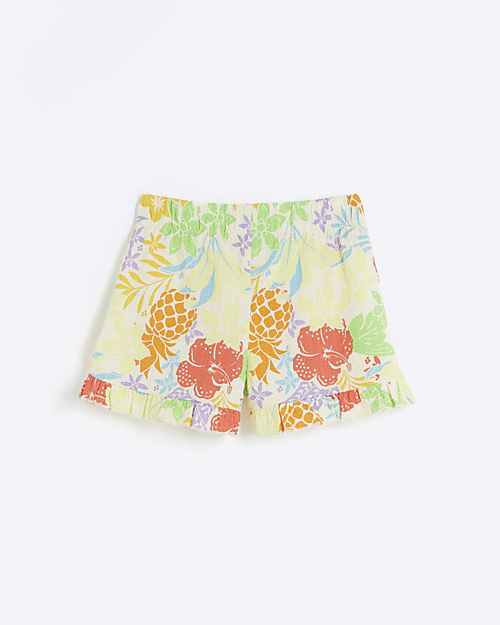 Girls pink ruffle floral shorts