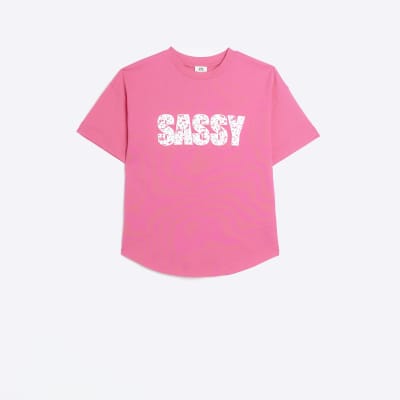 Girls Pink Sassy Graphic T-shirt | River Island