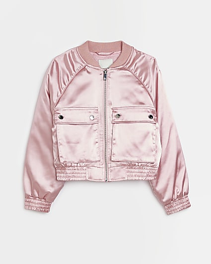 Girls Pink SATIN BOMBER Jacket