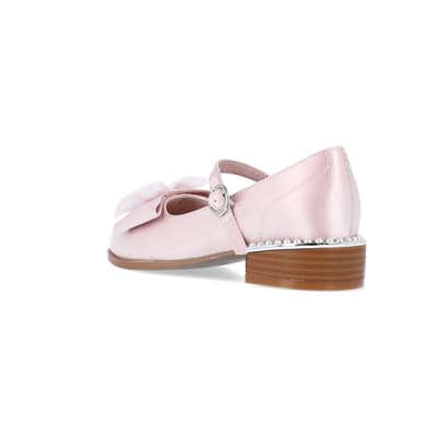 360 degree animation of product Girls pink Satin Bow ballerina shoes frame-6