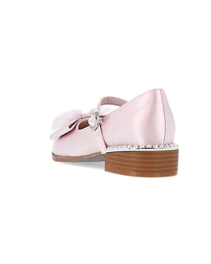 360 degree animation of product Girls pink Satin Bow ballerina shoes frame-7