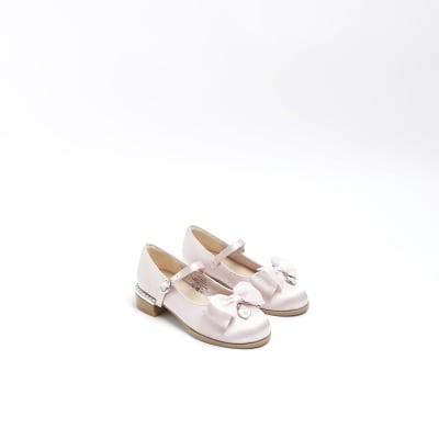 Girls pink Satin Bow ballerina shoes