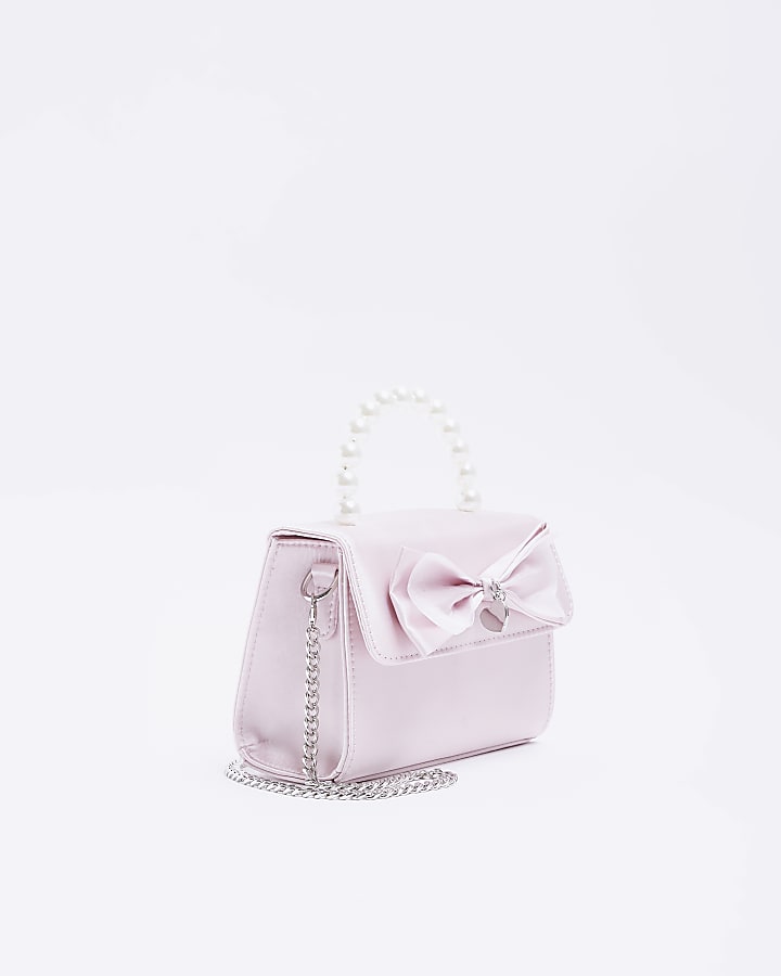 Girls pink satin bow satchel bag