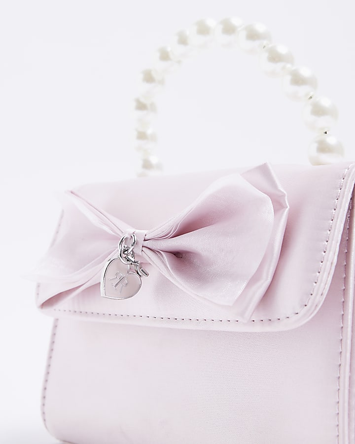 Girls pink satin bow satchel bag