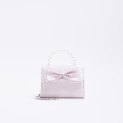 Girls pink satin bow satchel bag