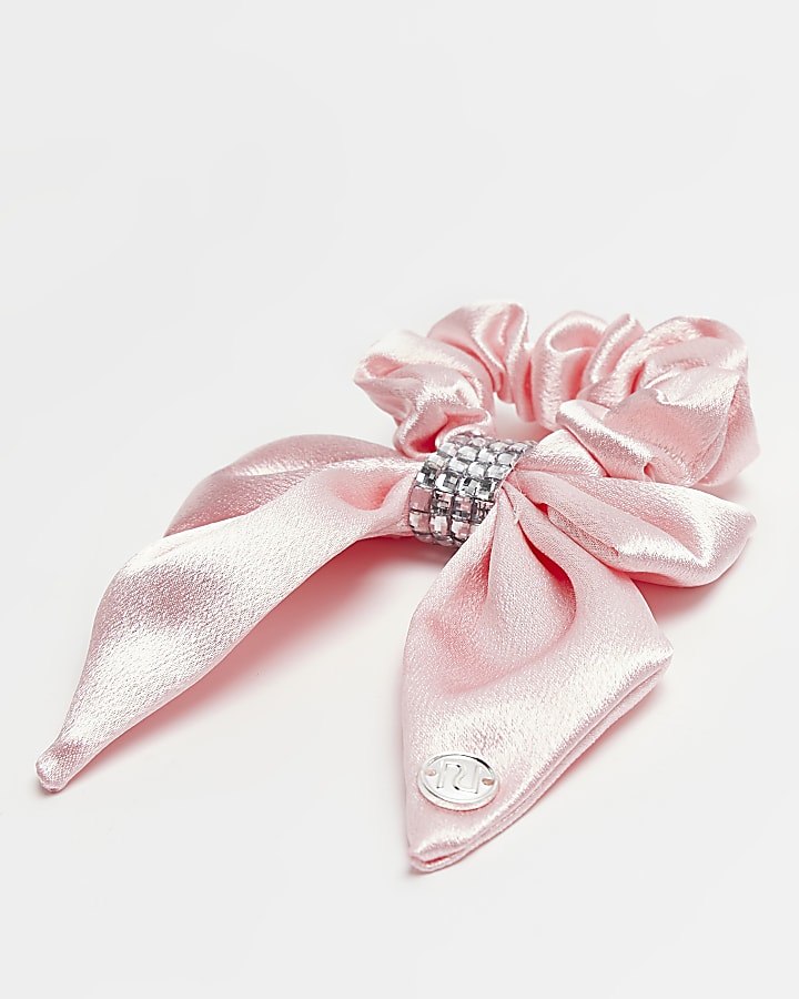 Girls Pink Satin Bow Scrunchie