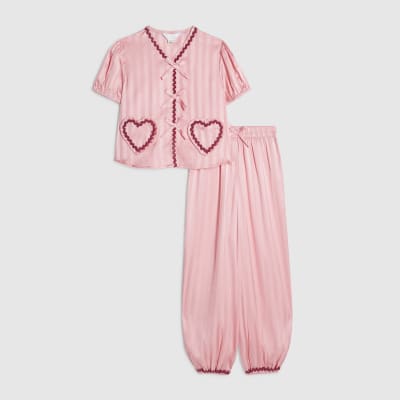 Girls Pink Satin Hareem Pyjamas